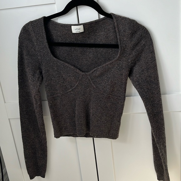 Aritzia Wilfred cropped brown/grey sweater - Picture 1 of 3
